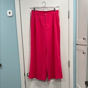 Wide Leg Pleated Trousers in Hot Pink